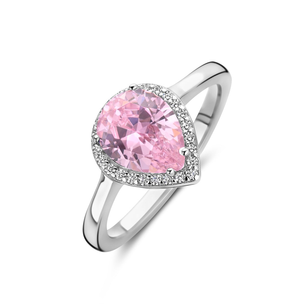 Fantasy Collection Ring wit en roze zirkonia halo zilver