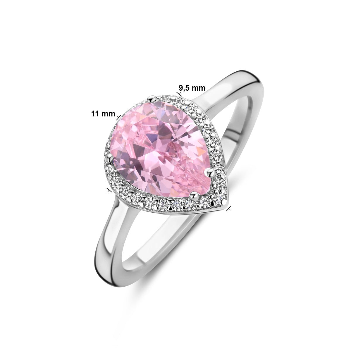 Fantasy Collection Ring wit en roze zirkonia halo zilver