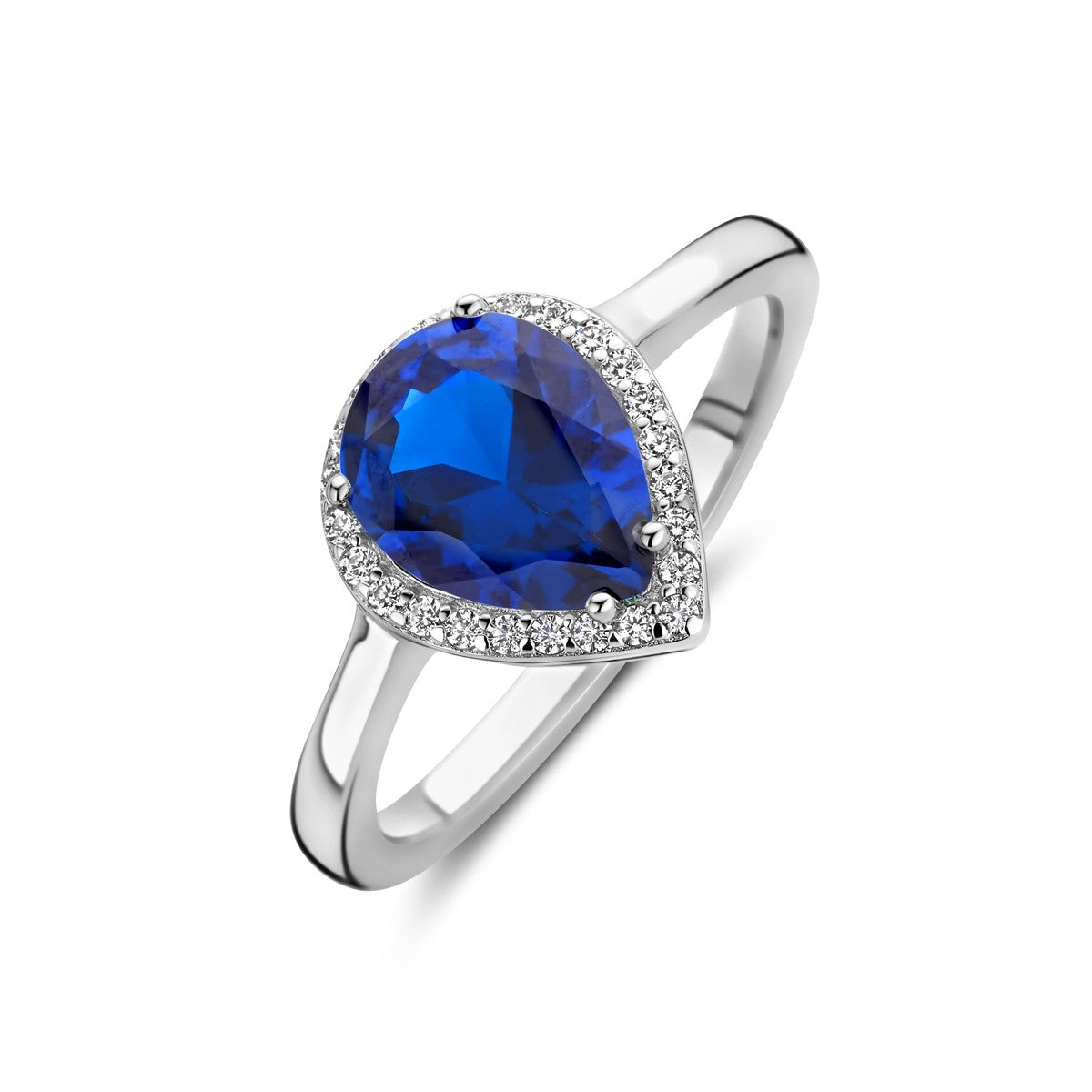 Fantasy Collection Ring wit en blauw zirkonia halo zilver