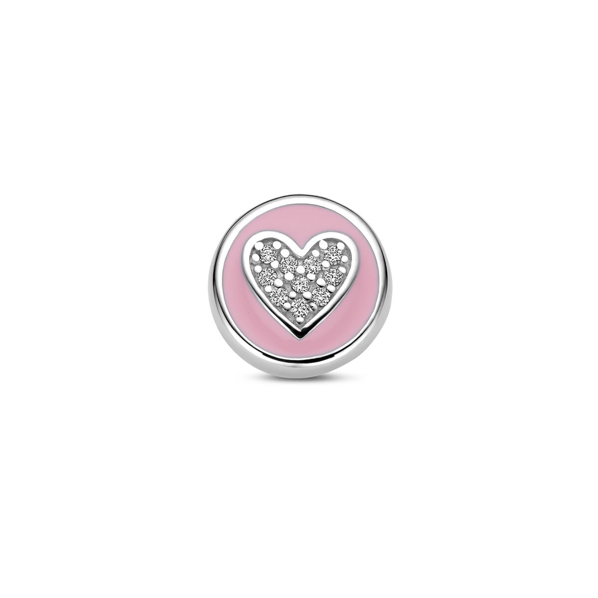 Fantasy Collection Hanger hartje zirkonia en roze emaille 10 mm zilver