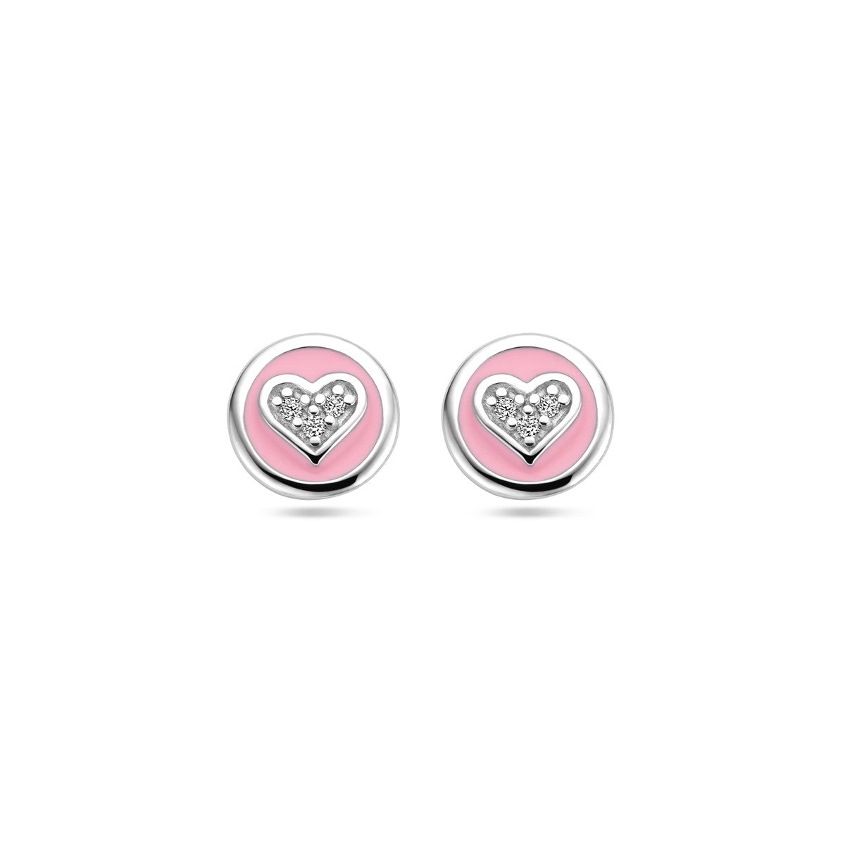 Fantasy Collection Oorbellen hart zirkonia en roze emaille zilver