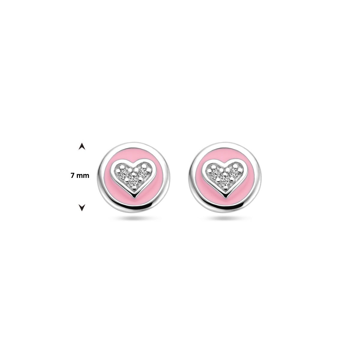 Fantasy Collection Oorbellen hart zirkonia en roze emaille zilver