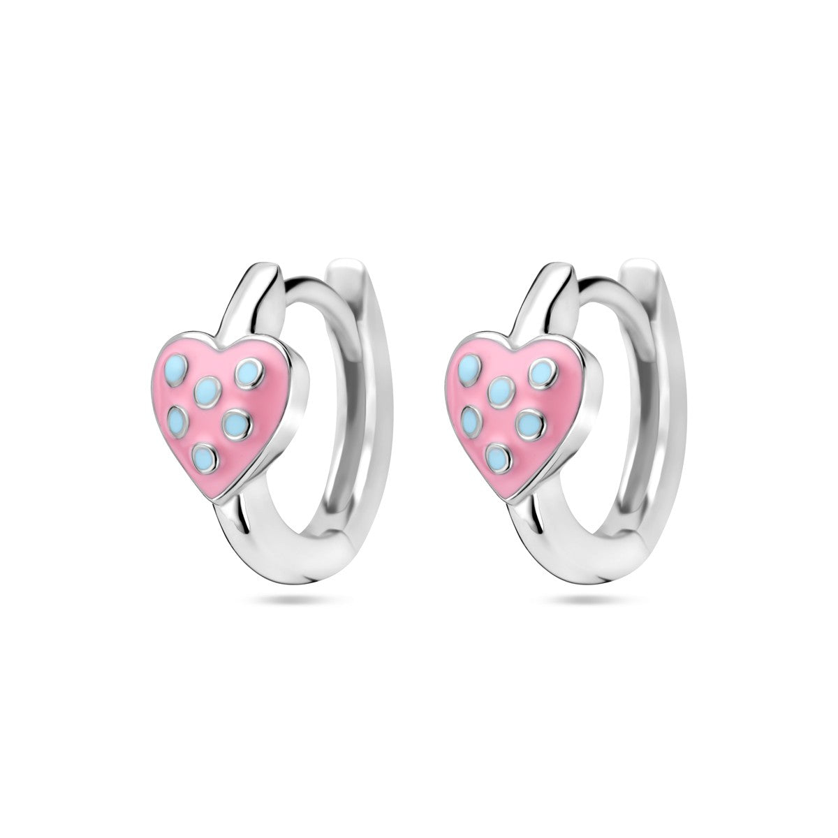 Fantasy Collection Oorbellen hart roze en turquoise emaille zilver