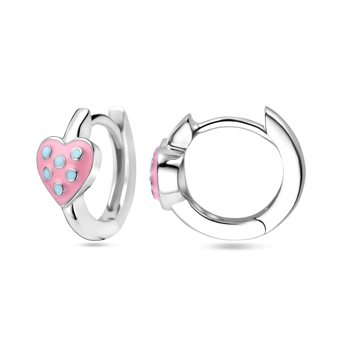 Fantasy Collection Oorbellen hart roze en turquoise emaille zilver