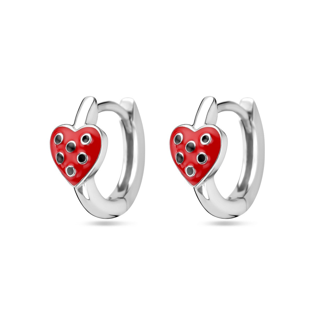 Fantasy Collection Oorbellen hart rood en zwart emaille zilver