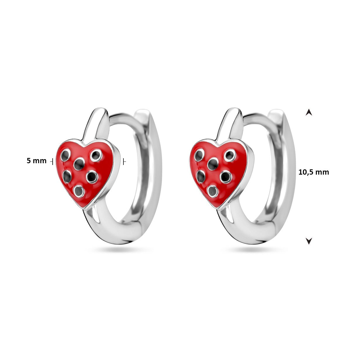 Fantasy Collection Oorbellen hart rood en zwart emaille zilver