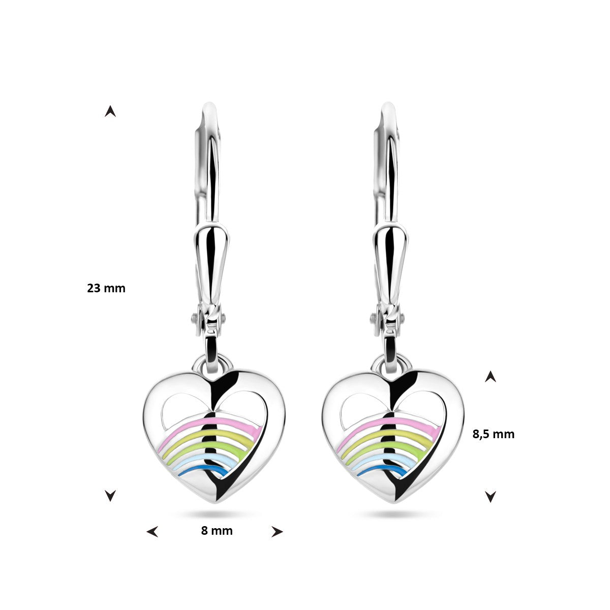 Fantasy Collection Hangende oorbellen hart emaille brisure haak zilver