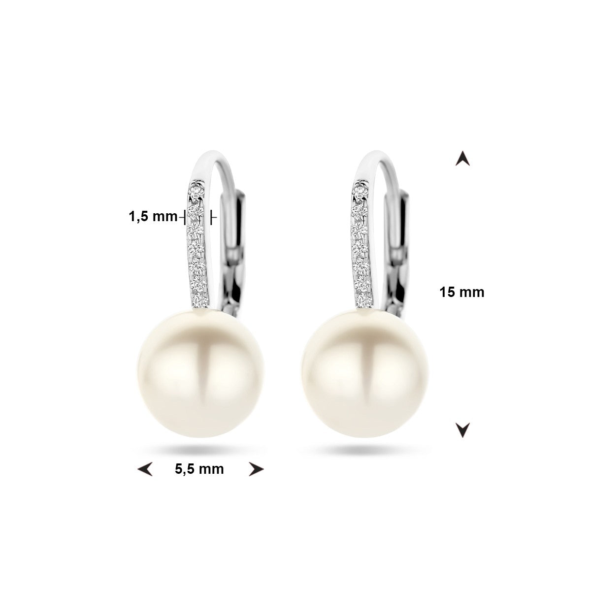 Fantasy Collection Hangende oorbellen parel en zirkonia brisure haak zilver