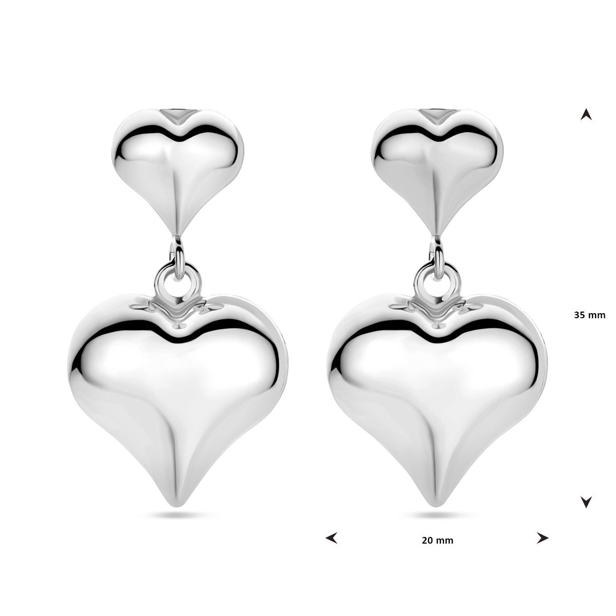 Fantasy Collection Hangende oorbellen hart 35 mm zilver