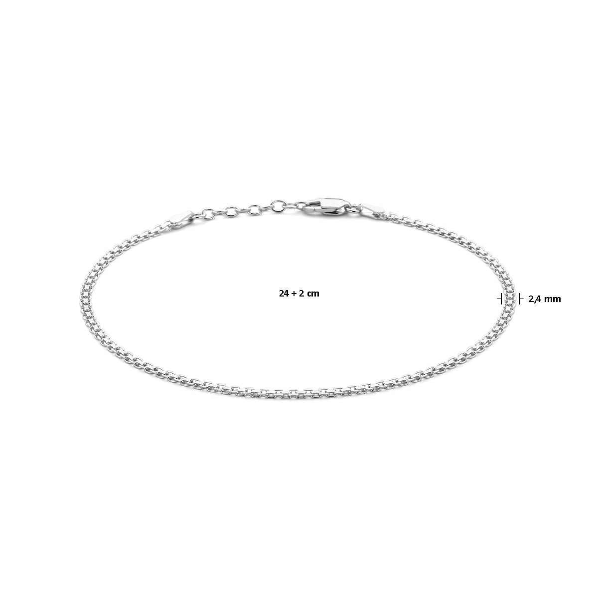 Enkelbandje bismarck 2,4 mm 24 + 2 cm zilver gerhodineerd