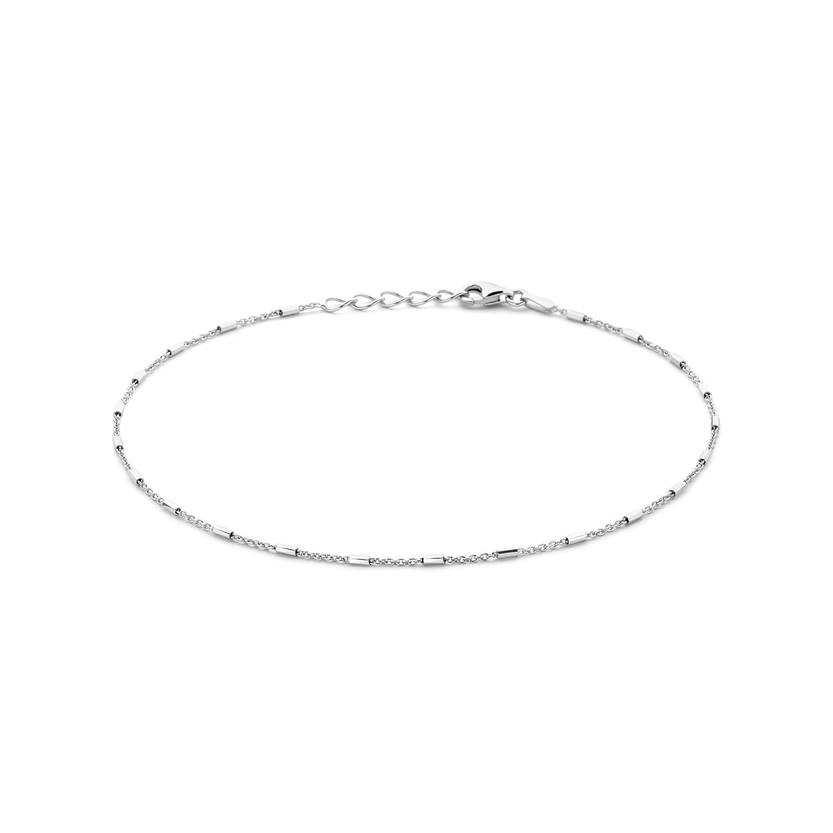 Enkelbandje buisjes 1,3 mm 24 + 2 cm zilver gerhodineerd