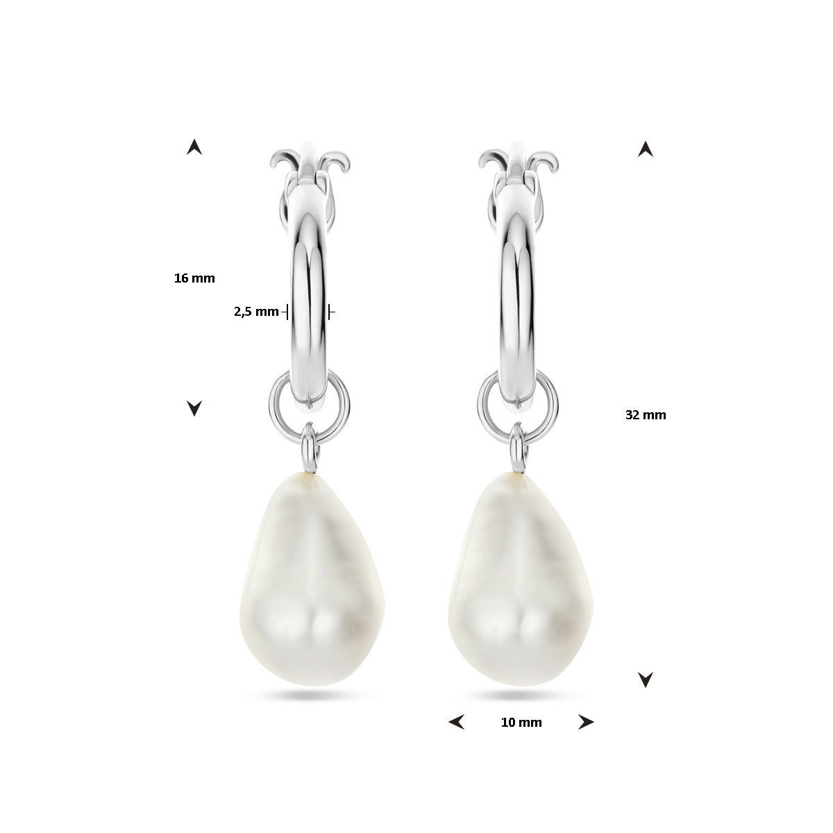 Fantasy Collection Oorbellen barok parel 32 mm zilver