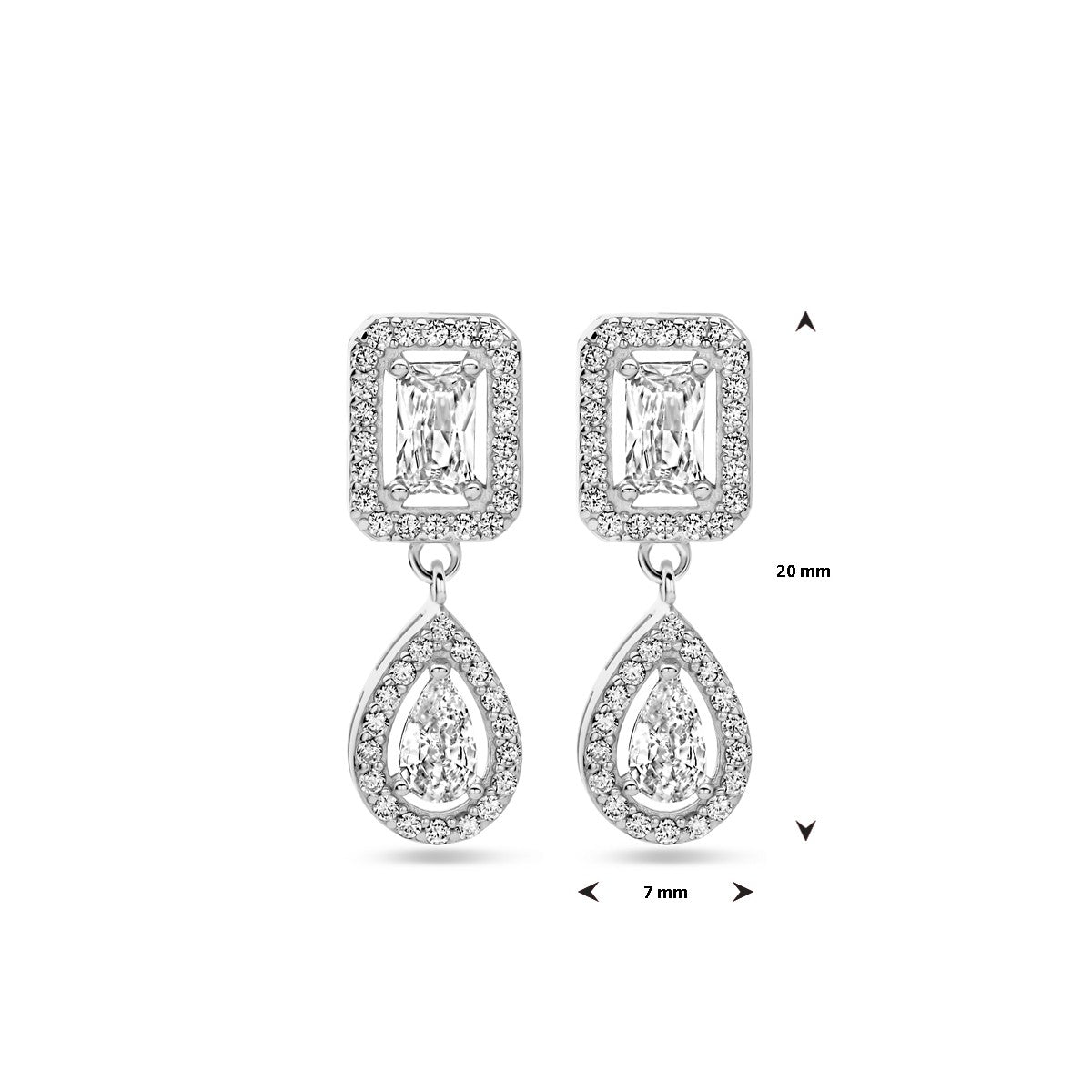 Fantasy Collection Hangende oorbellen zirkonia 20 mm zilver