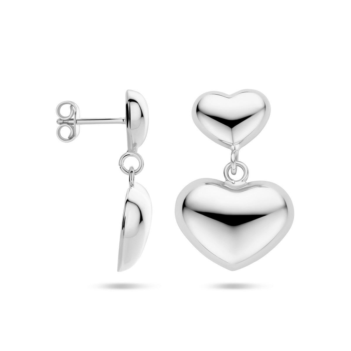 Fantasy Collection Hangende oorbellen hartjes 26 mm zilver