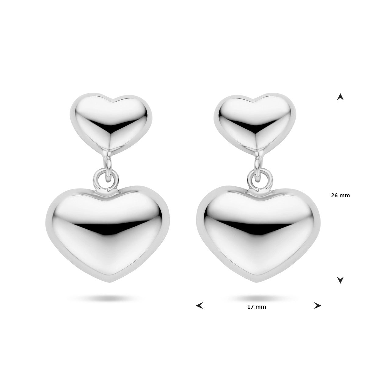 Fantasy Collection Hangende oorbellen hartjes 26 mm zilver