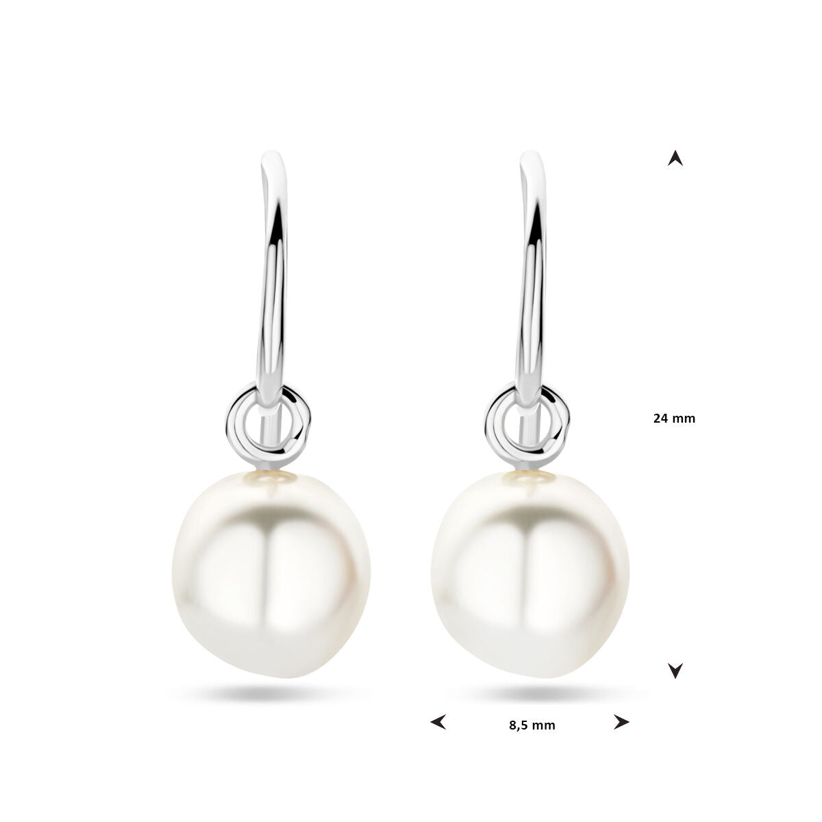 Fantasy Collection Hangende oorbellen franse haak parel 24 mm zilver