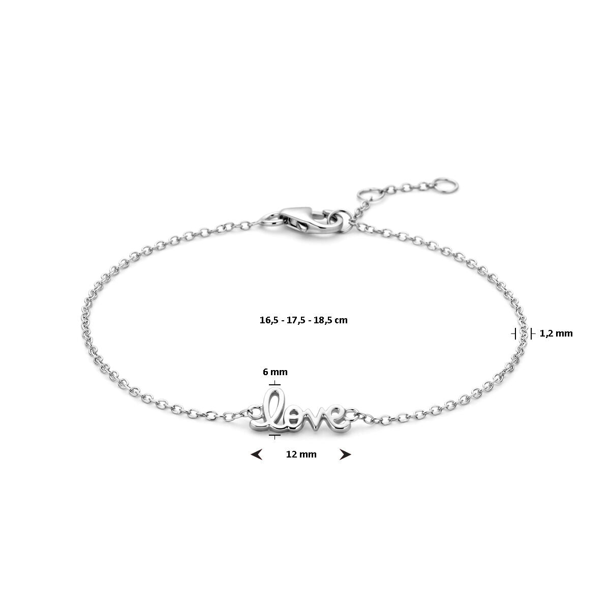 Zilver gerhodineerd armband love 16,5 - 17,5 - 18,5 cm - 1339320 - PansiteNederland.nl