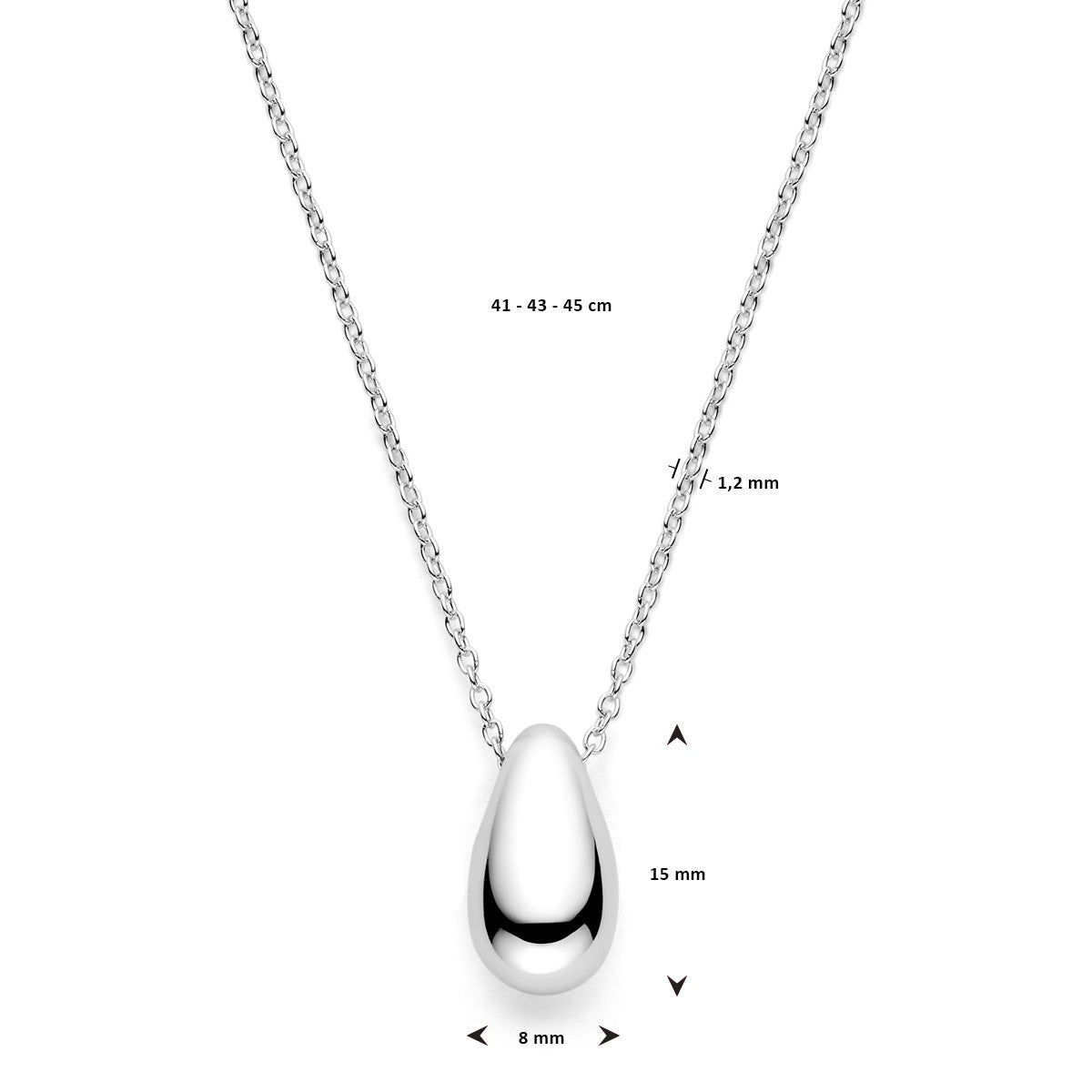 Fantasy Collection Collier druppel 41 - 43 - 45 cm zilver