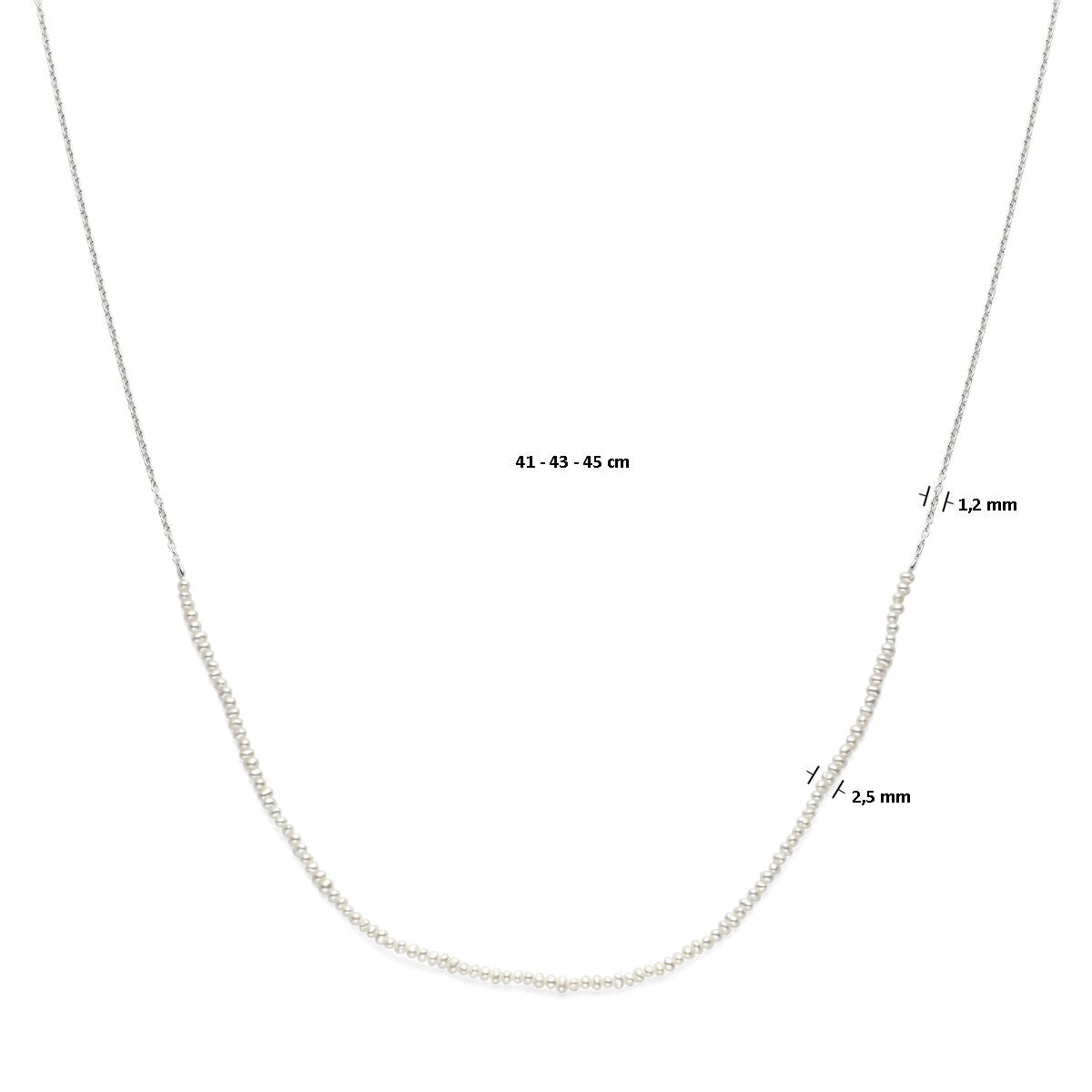 Fantasy Collection Collier parels 41 - 43 - 45 cm zilver