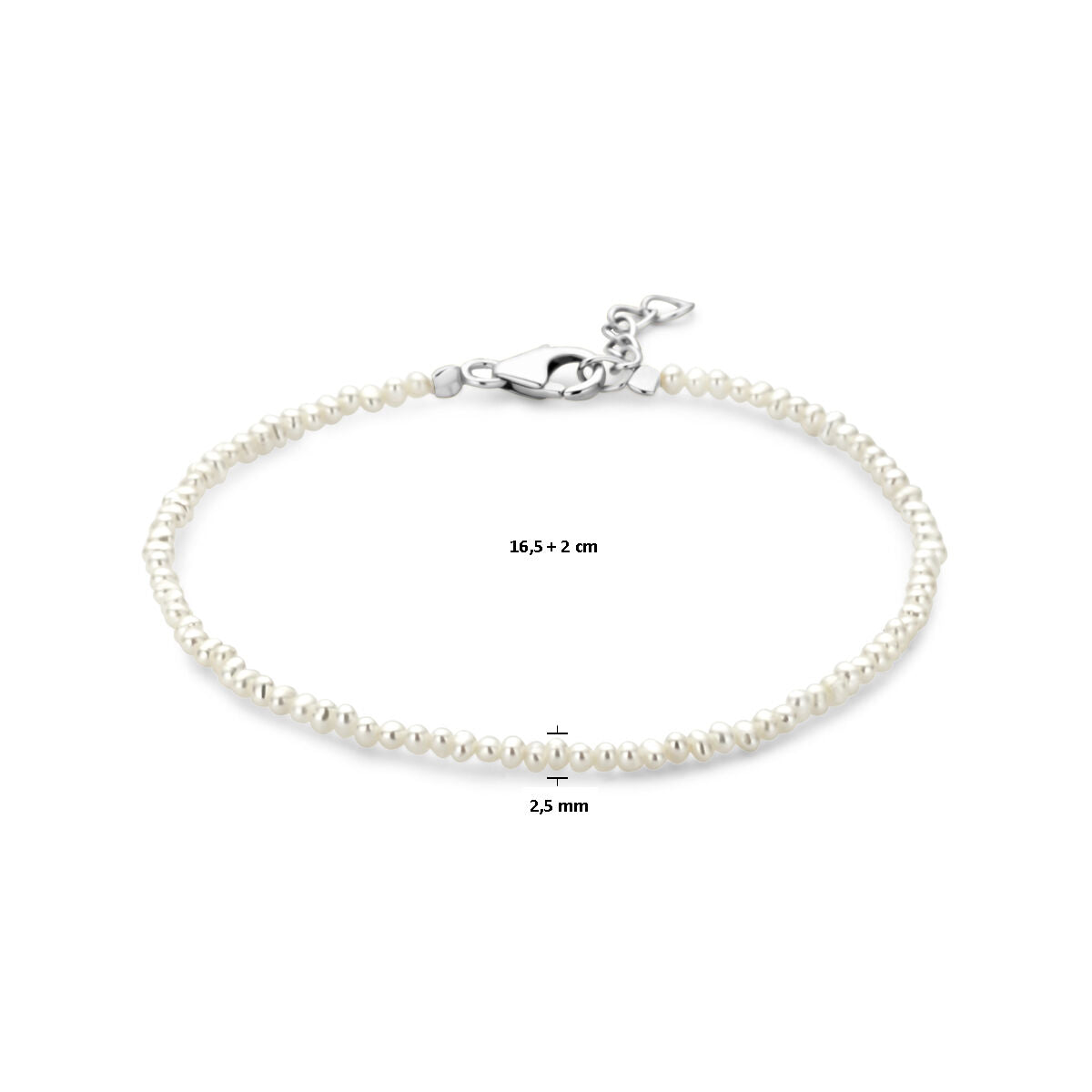 Fantasy Collection Armband parels 16,5 + 2 cm zilver