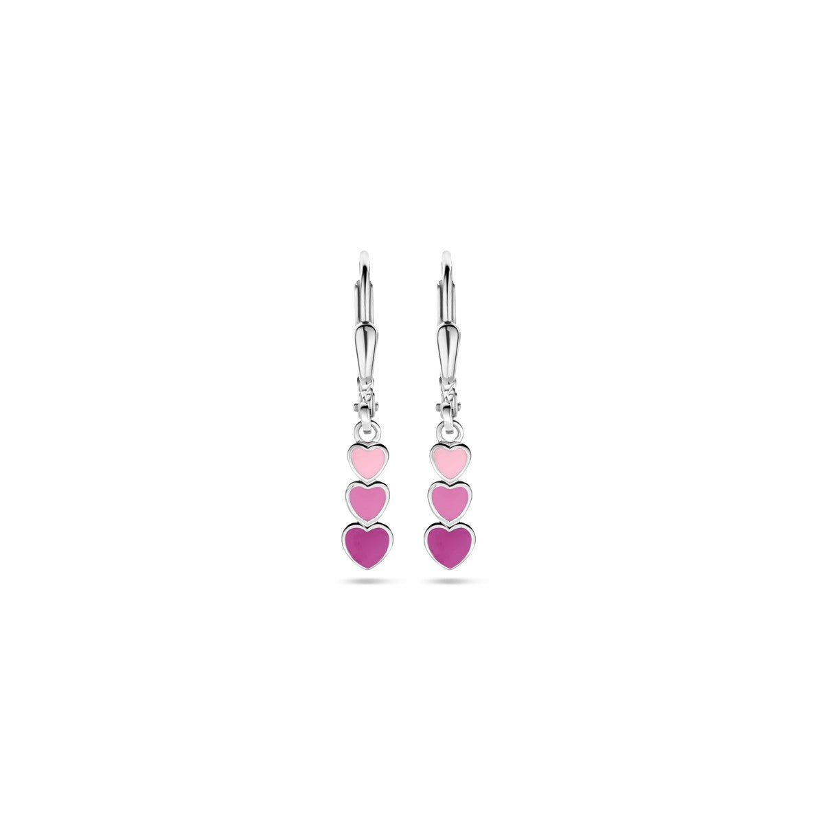 Fantasy Collection Hangende oorbellen hartjes emaille brisure haak 25 mm zilver