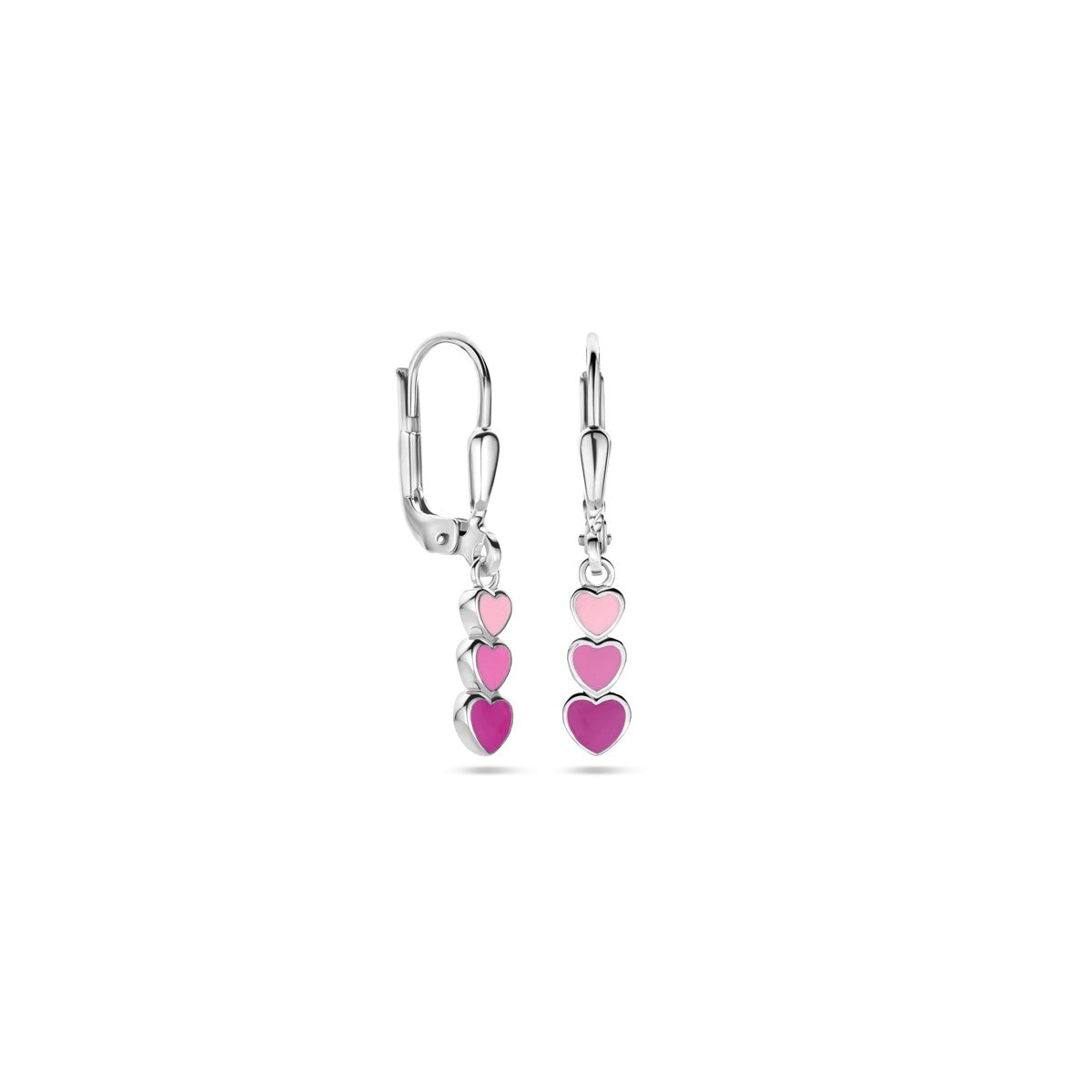 Fantasy Collection Hangende oorbellen hartjes emaille brisure haak 25 mm zilver