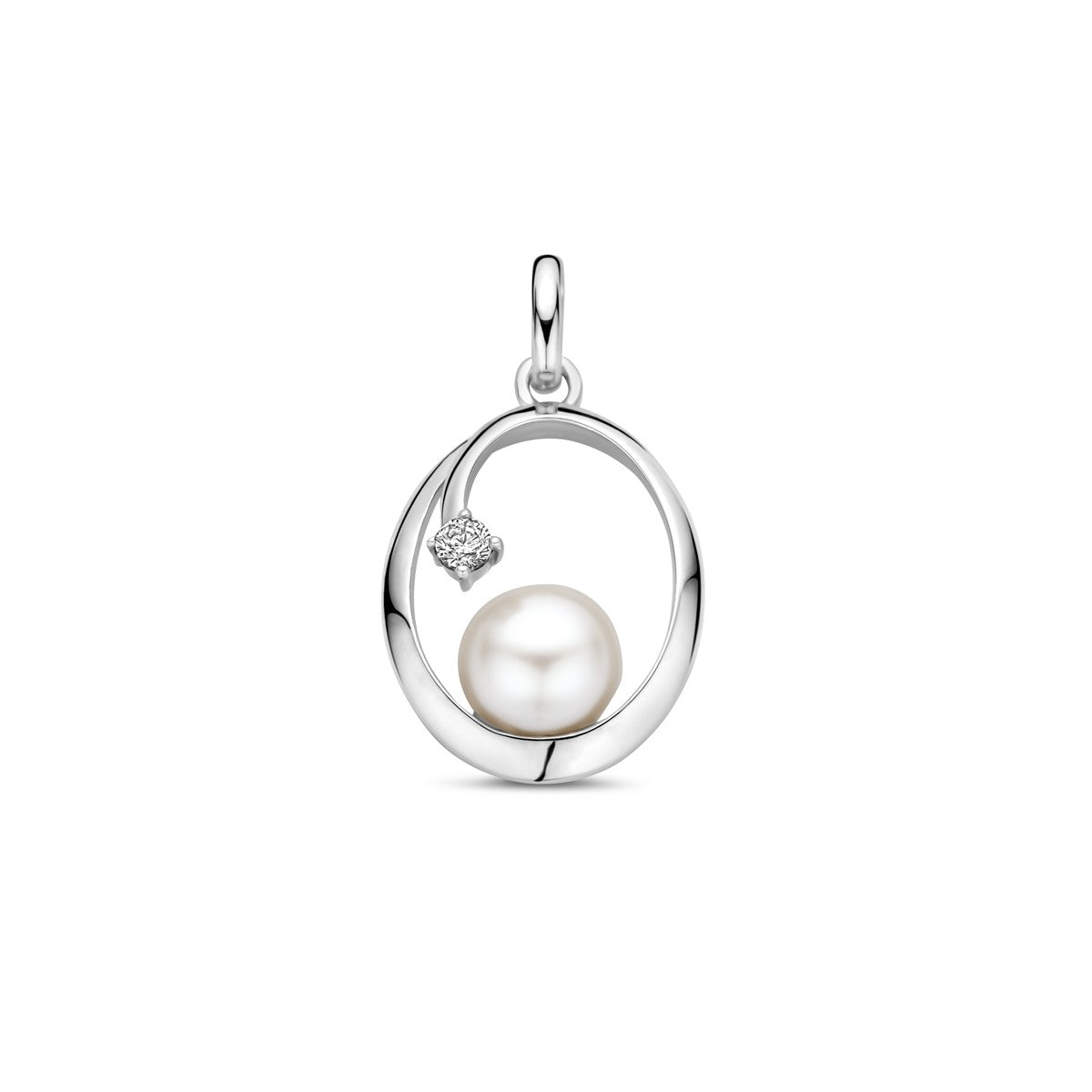 Fantasy Collection Hanger ovaal parel en zirkonia 21 mm zilver
