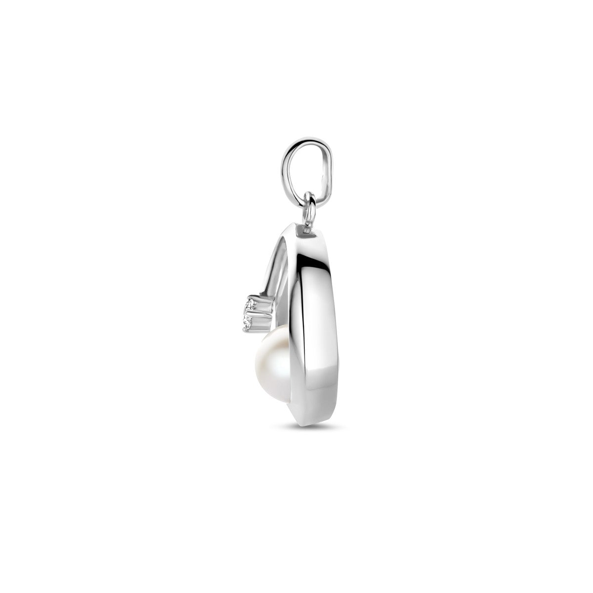 Fantasy Collection Hanger ovaal parel en zirkonia 21 mm zilver