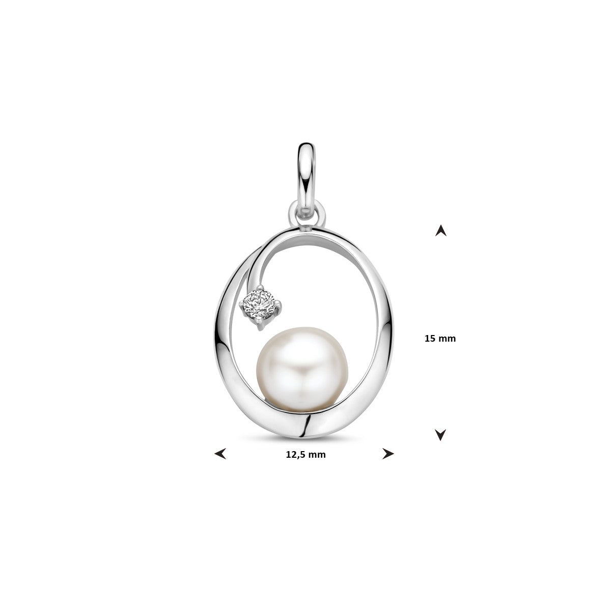 Hanger ovaal parel en zirkonia 21 mm zilver