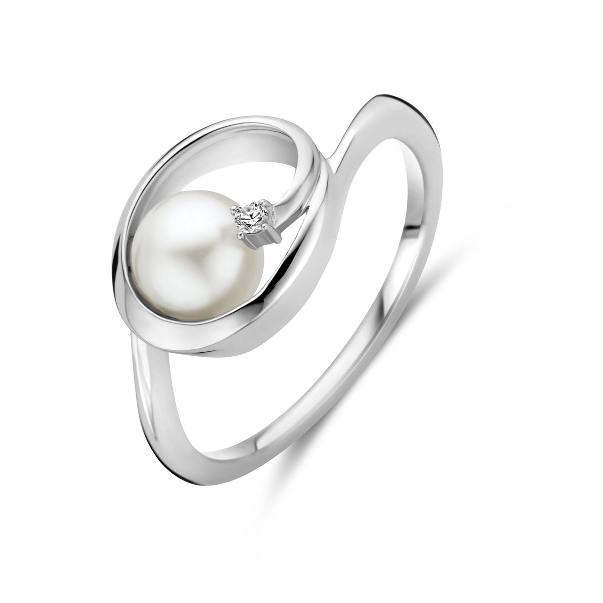 Fantasy Collection Ring ovaal parel en zirkonia 9,5 mm zilver