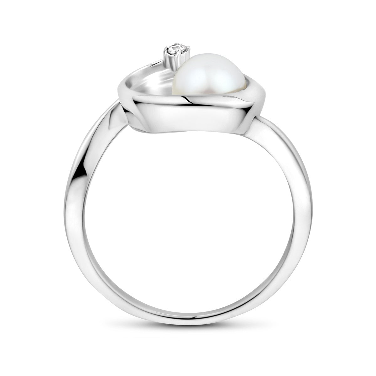 Fantasy Collection Ring ovaal parel en zirkonia 9,5 mm zilver