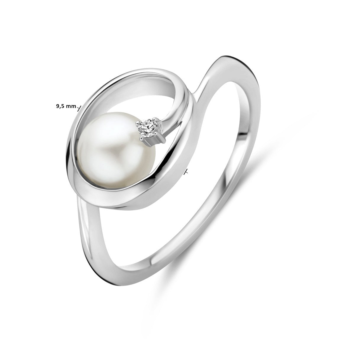 Ring ovaal parel en zirkonia 9,5 mm zilver