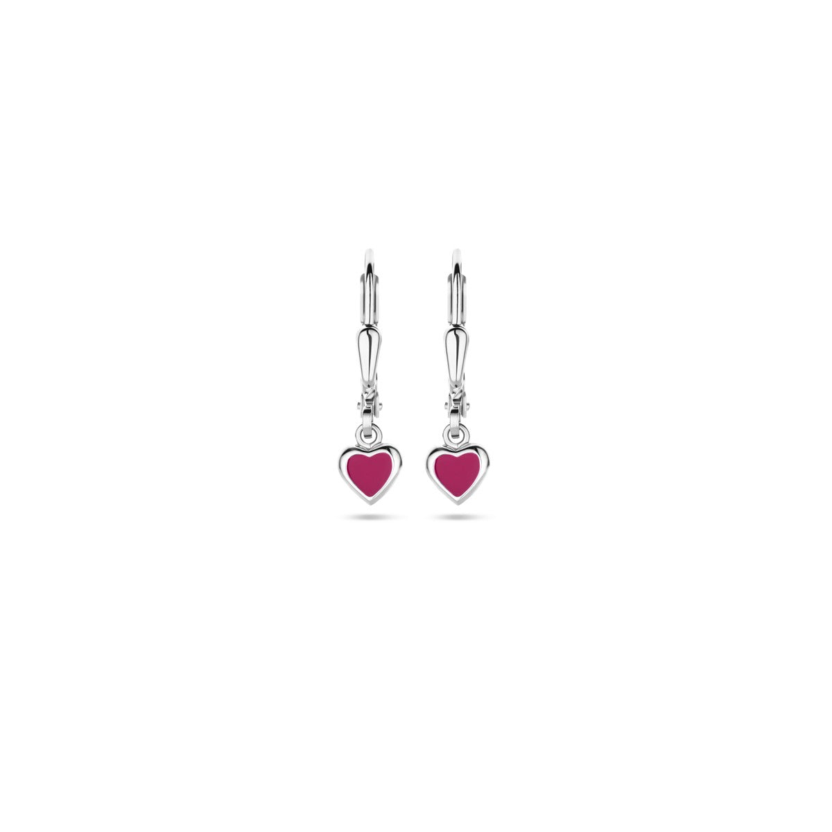 Fantasy Collection Hangende oorbellen hart donkerroze emaille brisure haak 19 mm zilver