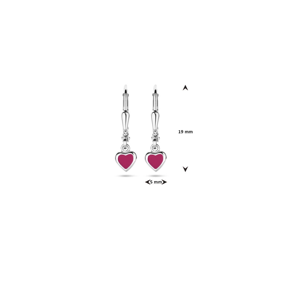 Fantasy Collection Hangende oorbellen hart donkerroze emaille brisure haak 19 mm zilver