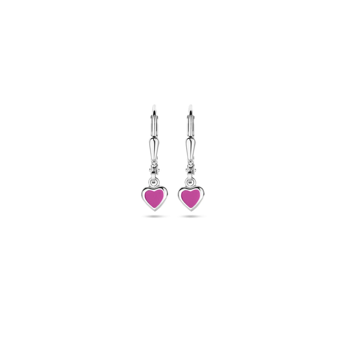 Fantasy Collection Hangende oorbellen hart roze emaille brisure haak 19 mm zilver