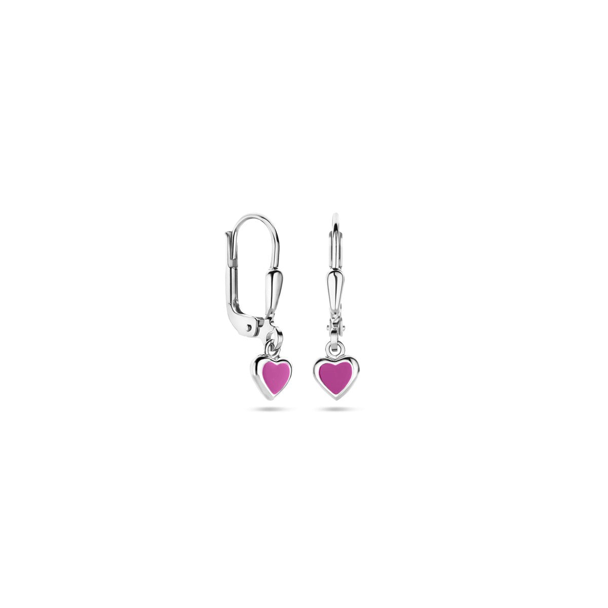 Fantasy Collection Hangende oorbellen hart roze emaille brisure haak 19 mm zilver