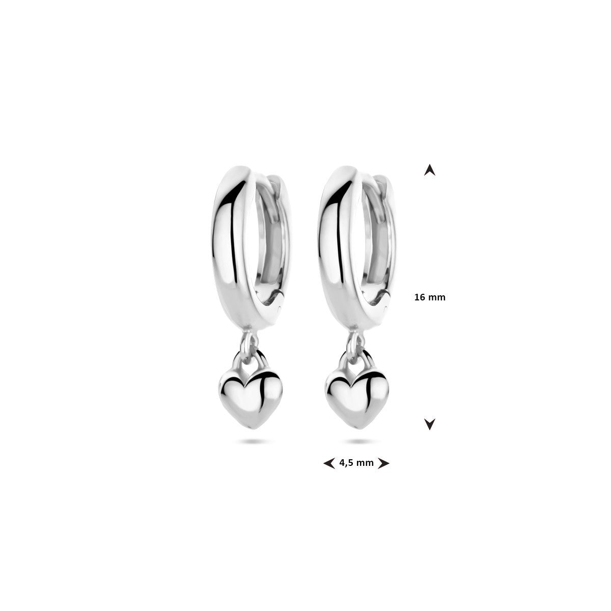 Oorbellen hanger hartje 16 mm zilver