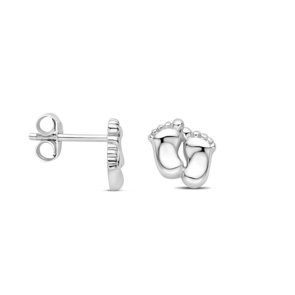 Fantasy Collection Oorbellen baby voetjes 8 mm zilver