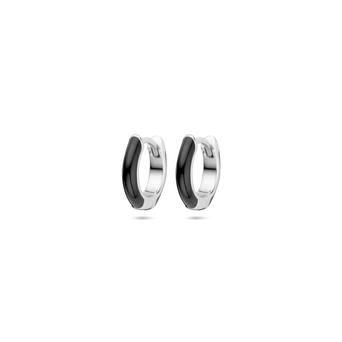 Fantasy Collection Oorbellen zwart emaille 10,5 mm zilver