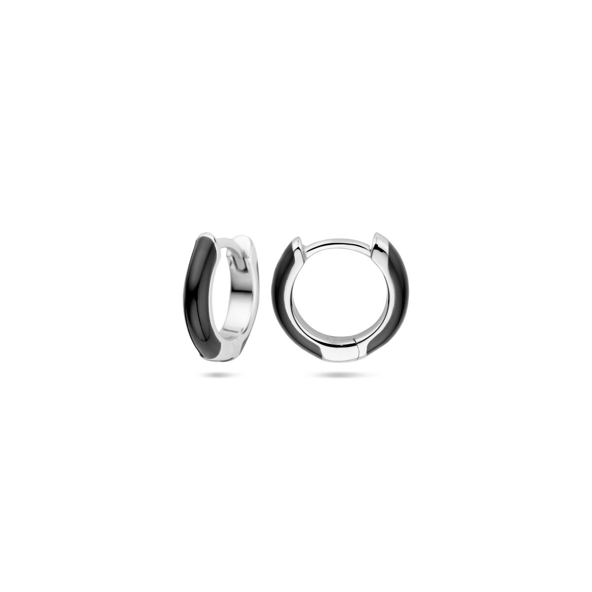 Fantasy Collection Oorbellen zwart emaille 10,5 mm zilver