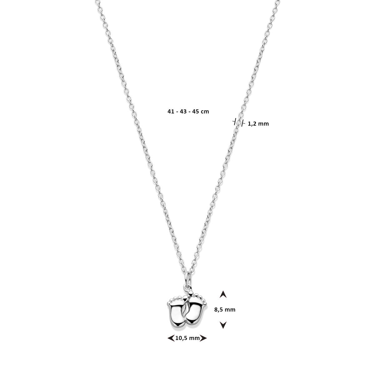 Fantasy Collection Collier baby voetjes 41 - 43 - 45 cm zilver