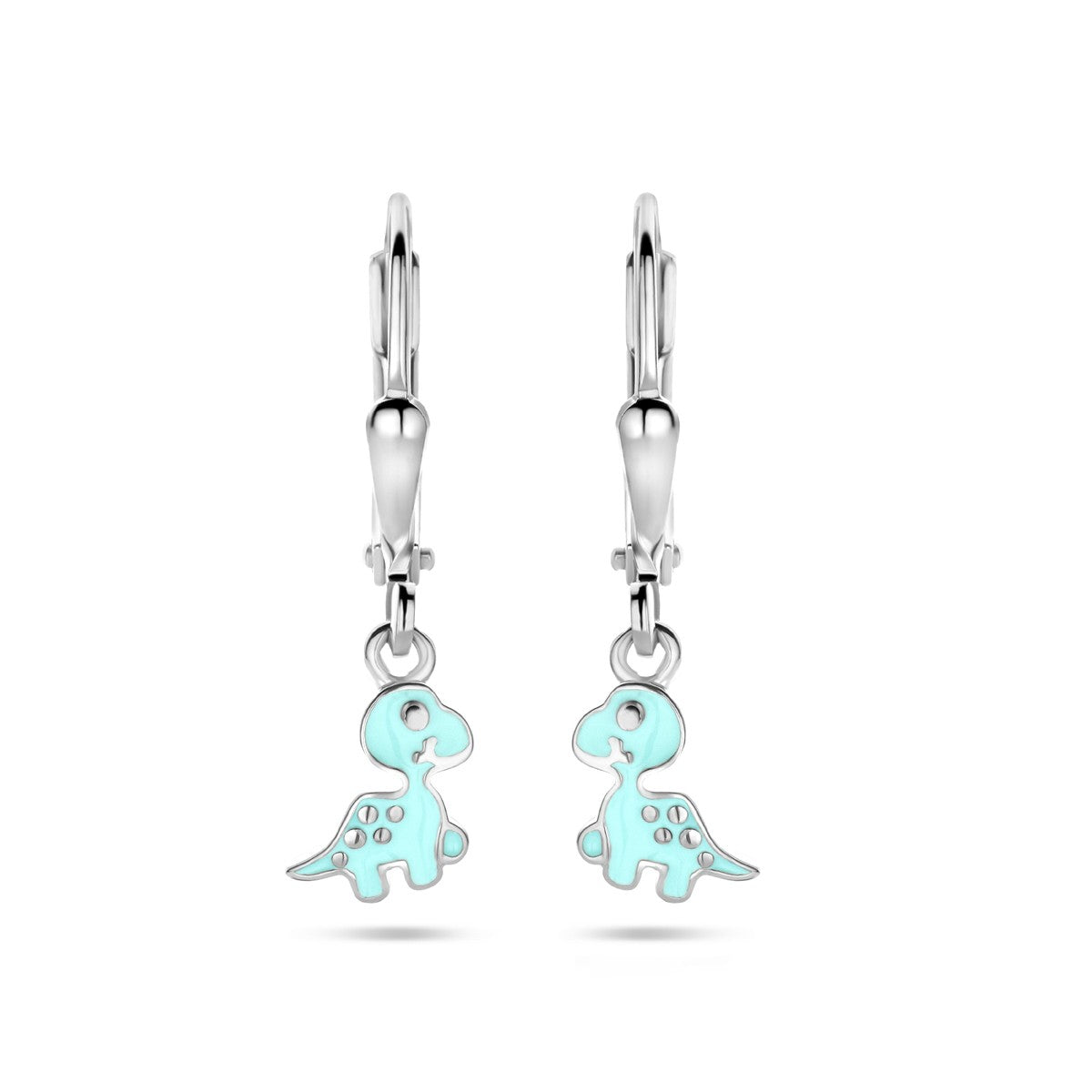 Fantasy Collection Hangende oorbellen emaille dino brisure haak 23 mm zilver