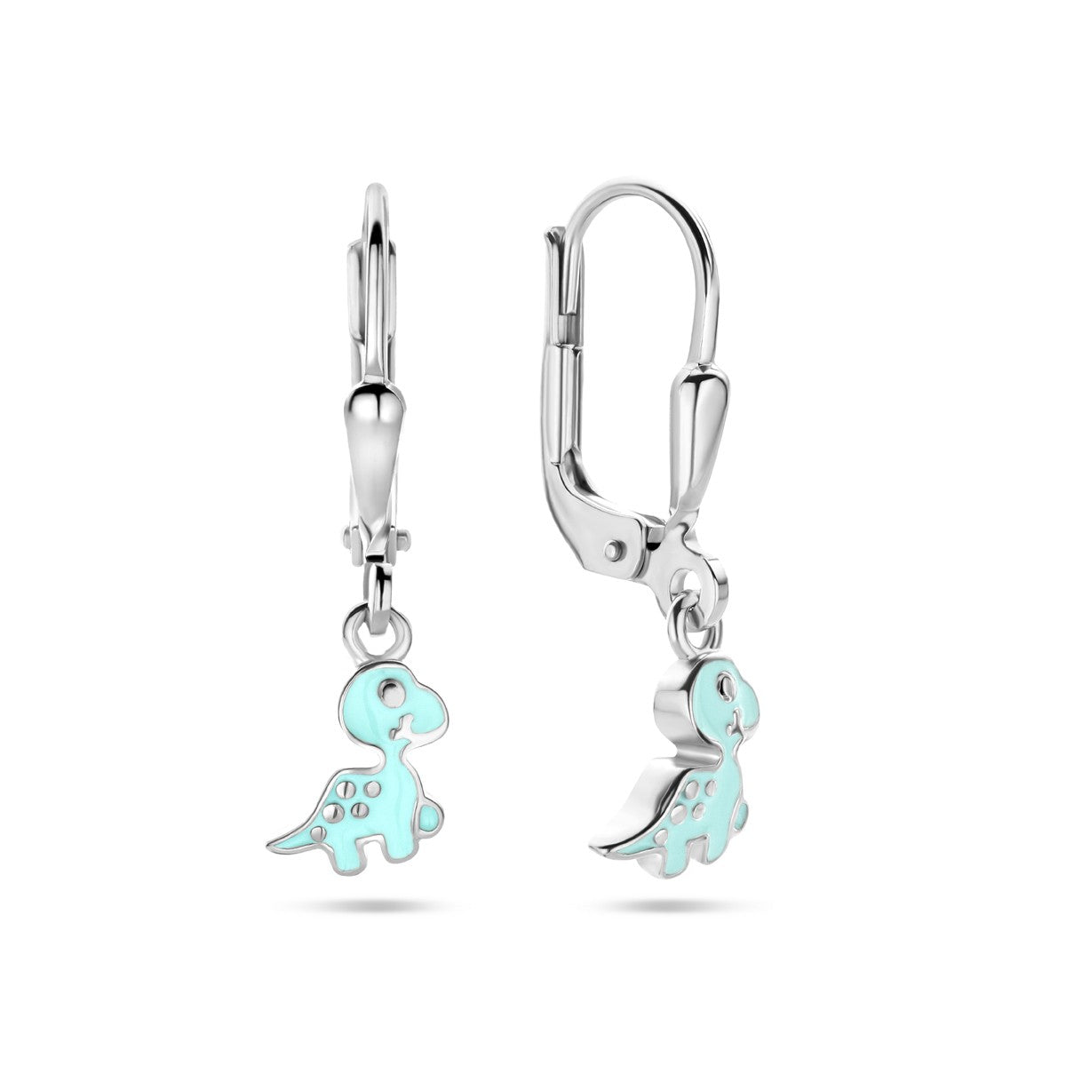 Fantasy Collection Hangende oorbellen emaille dino brisure haak 23 mm zilver