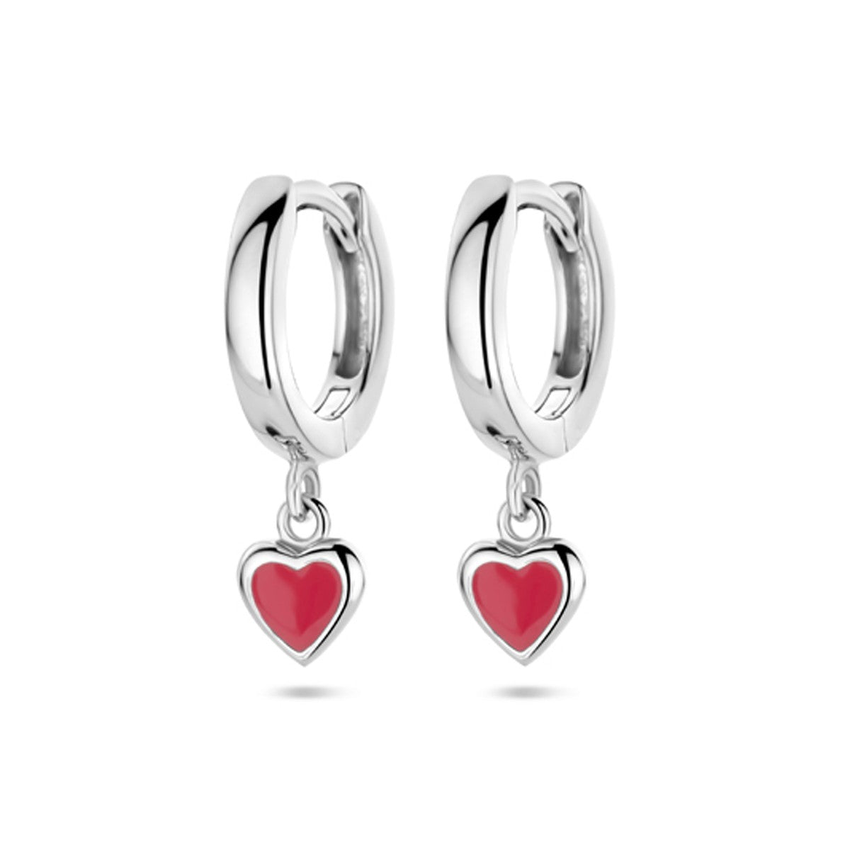 Fantasy Collection Oorbellen hart rood emaille 18 mm zilver