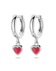 Zilver Gerhodineerd Klapoorringen Hart Rood Emaille 18 mm 1339914 - PansiteNederland.nl