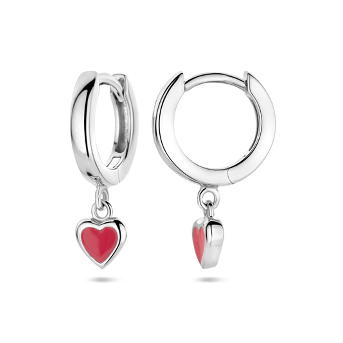 Fantasy Collection Oorbellen hart rood emaille 18 mm zilver