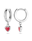 Zilver Gerhodineerd Klapoorringen Hart Rood Emaille 18 mm 1339914 - PansiteNederland.nl