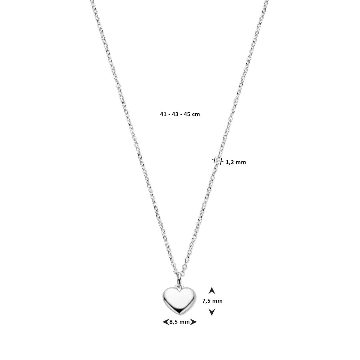 Fantasy Collection Collier hartje 41 - 43 - 45 cm zilver