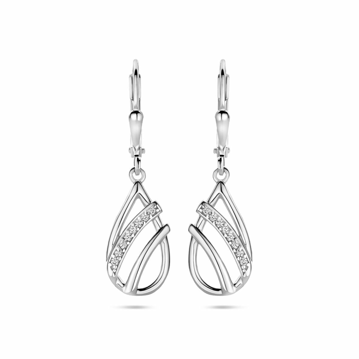 Fantasy Collection Hangende oorbellen druppel zirkonia brisure haak 33 mm zilver