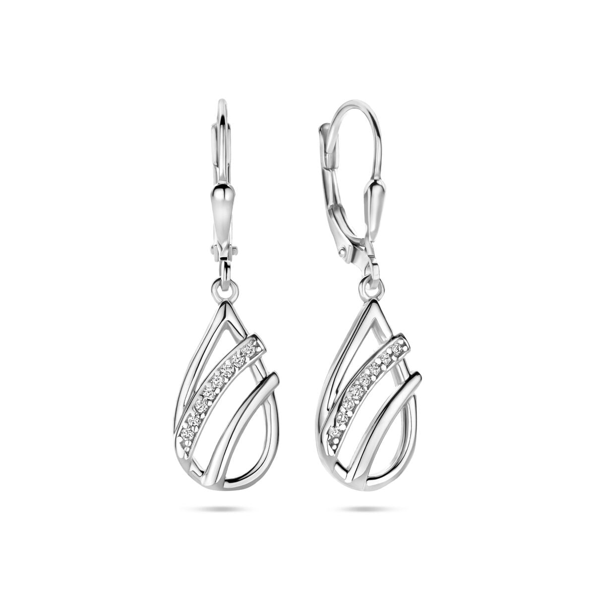 Fantasy Collection Hangende oorbellen druppel zirkonia brisure haak 33 mm zilver